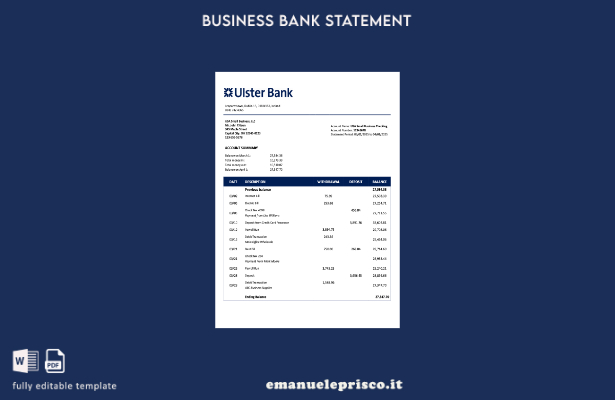 estratto conto di controllo aziendale irlandese dell'Ulster Bank in stile verifi